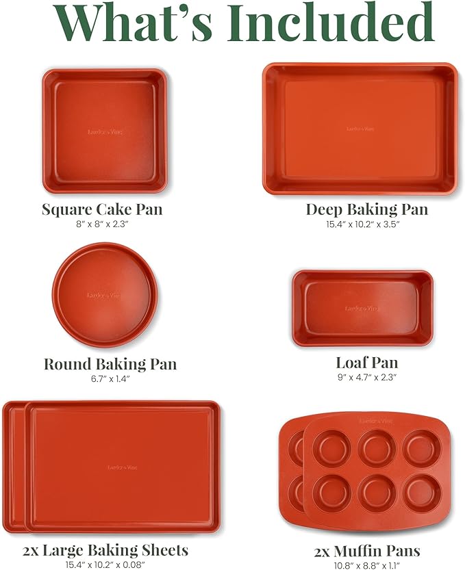 Larder & Vine 8-Piece Bakeware Set | Non-Stick Baking Set with Ceramic Finish | PFAS, PFOA, PTFE, and BPA Free Baking Essentials | Baking Sheets, Muffin Tins and Assorted Baking Pans | Cabernet