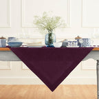 Solino Home Linen Tablecloth 52 x 52 Inch - 100% Pure Linen Square Table Throw - Athena, Machine Washable Chambray Burgundy Tablecloth for Summer, Fall, Autumn