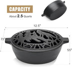 Wood Stove Steamer Humidifier 2.5 Quart with Decorative Wolf Pattern, Cast Iron Steamer for Wood Stove Rust Resistant Matte Black