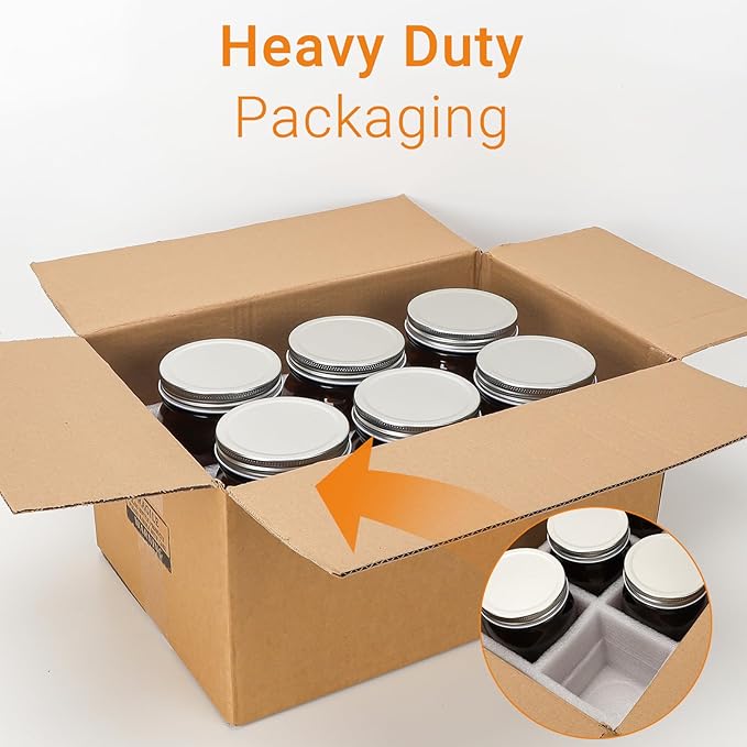 DHSBTLS 32 oz Glass Mason Jars, 6 Pack Amber Wide Mouth Glass Canning Jars with Silver Aluminum Lids and Bands, Airtight Jars for Food Storage, Canning, Overnight Oats, Fermenting, Pickling, Decor