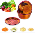3PC/Set Colander set Stainless Steel Vegetable Slicer Fruit Potato Peeler Carrot Grater Strainer Utensil Round Rice Washer Bowl Drain Basket-Red