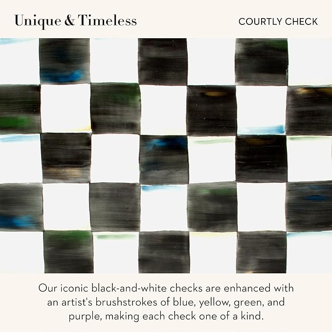 MACKENZIE-CHILDS Enamel Tea Kettle, Cute Kitchen Kettle for Stovetop, 3-Quart Capacity, Black-and-White Courtly Check with Bird Topper