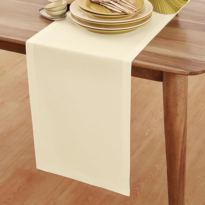 Solino Home Ivory Table Runner 108 Inches Long - Dru Cotton Linen Dining Table Runner 14 x 108 Inch for Summer, Fall, Autumn - Handcrafted and Machine Washable