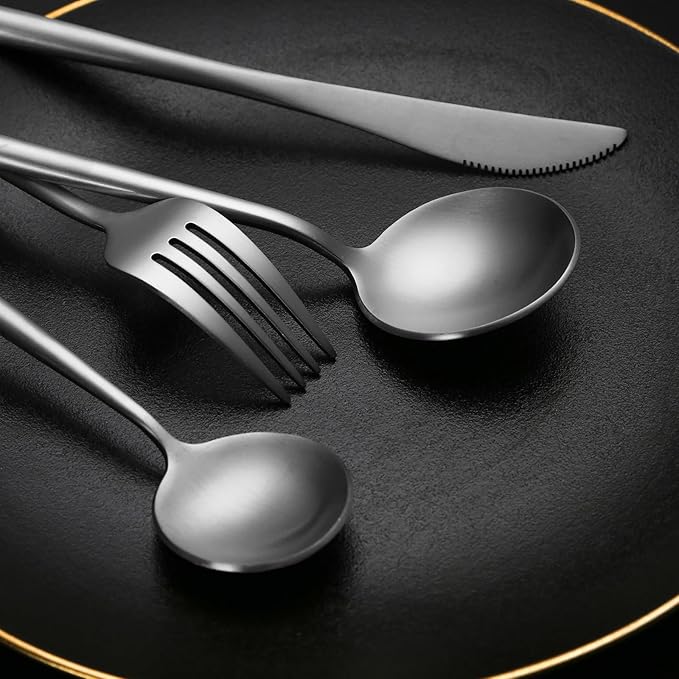 40 Pieces Silverware Set, Stainless Steel Flatware Set for 8, Satin Finish Spoons and Forks Silverware Set, Silver Cutlery Utensils Set, Dishwasher Safe