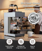 SYBO 12 Cup Coffee Maker Commercial, Pour Over Coffee Maker Brewer, Industrial Stainless Steel Cafetera with 2 Warmers