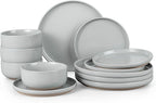 HaWare Stoneware Dinnerware Sets, 12-Piece Plates and Bowls Set for 4, Dishes Set for Home Restaurant, Speckled Misty Grey