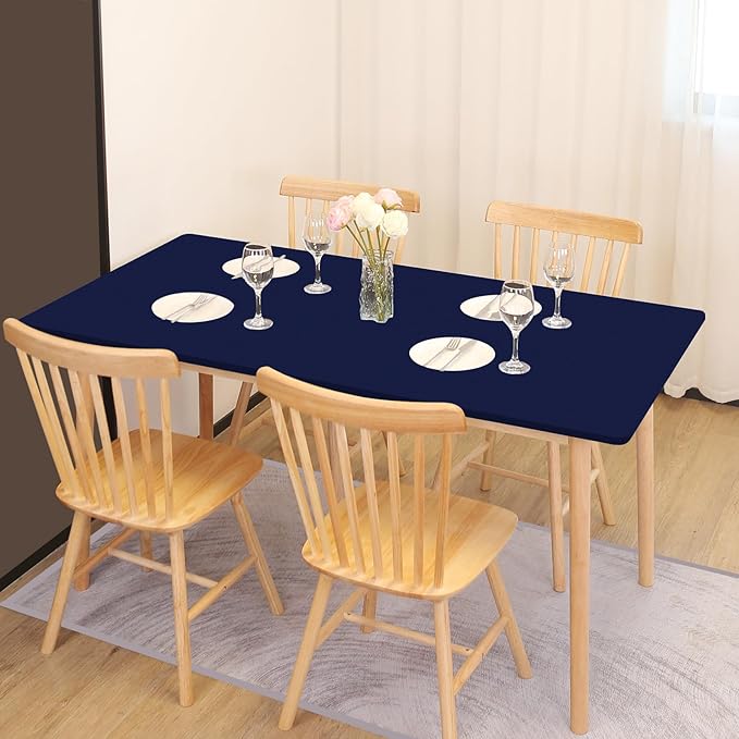 SereneGrace Elastic Table Cover, Windproof Tablecloth, 36x60 Inch Reusable Spandex Fitted Stretch 4-Foot Rectangle Table Cloth for Dining Room, Banquets, Events, Craft Displays, Parties, Navy