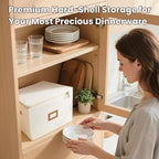 HOMELUX THEORY Coffee Mug Storage with Dividers, Ivory Hard Shell China Storage Containers, Kitchen Storage Bins With Lids, Heavy Duty Moving Box for Packing Glassware, Stemware & Glassware