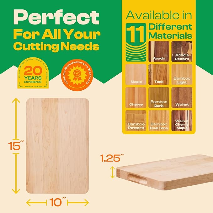 Riveira Maple Wood Cutting Board – Gourmet Maple Grandeur: 15 x 10 Wooden Cutting Board – Natural Wooden Cutting Boards For Kitchen Decorative – Innovative Juice Grooves Maple Wooden Chopping Board