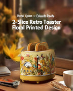 Hazel Quinn X Eduardo Recife Collaboration 2-Slice Retro Toaster, 6 Browning Levels, 3 Functions-Defrost/Reheat/Cancel, Removable Crumb Tray for Easy to Clean, 1.5 Inches Extra Wide Slots