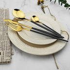 36-Pieces Silverware Mirror Polished Dinnerware Gold Flatware With Black Handle, 18/0 Stainless Steel Cutlery Set For Home Kitchen Party Hotel Restaurant Wedding Service for 6