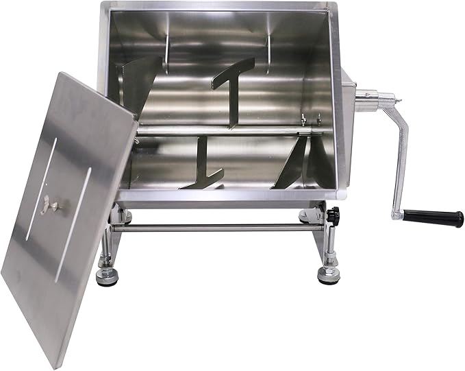 CMI Commercial Stainless Steel Manual Meat Mixers with lid,35Lb/20L Tank,(Mixing Maximum 35-Pound for Meat),Sausage Mixer Machine Meat Processing Equipment (20L/35Lb-Tilt Tank(Gear))