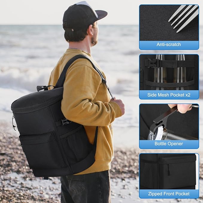 Cooler Backpack 33 Cans Backpack Coolers Insulated Leak Proof Soft Beach Cooler Bag for Men Women Ice Chest Backpack Camping Hiking Picnic Travel Cooler Lunch Backpack