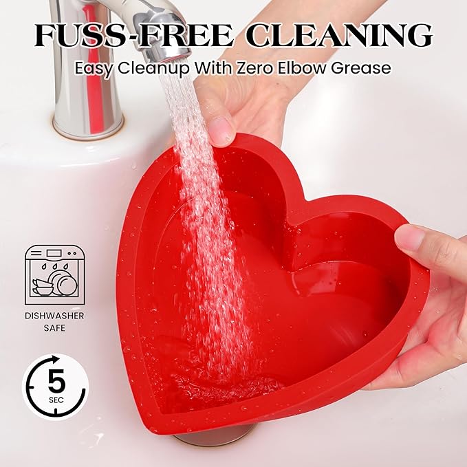 3 Pcs Silicone Heart Shaped Cake Pans 10 Inch 8 Inch 6 Inch Mini Small Large Heart Cake Pan Set Nonstick Silicone Heart Molds for Baking (Red)