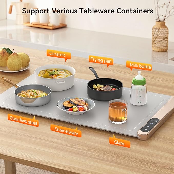 Electric Warming Tray, Food Warmers with Adjustable Temperature, Timer, Full Surface Heating, Rollable Silicone Food Warming Mat for Parties, Buffet, Family Gatherings, Daily Use