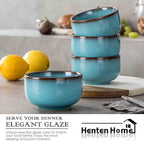 Henten Home Ceramic Cereal Bowl Set, 26 OZ Noodle Bowls Set of 4, Porcelain Salad Bowls for Kitchen, Reactive Glaze Serving Soup Bowls for Ramen, Oatmeal, Microwave Safe (Aqua)