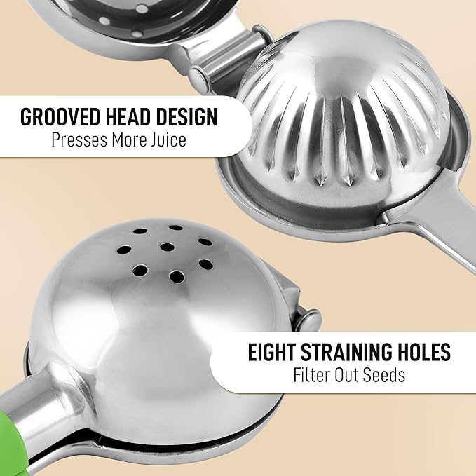 Zulay Lemon Squeezer Stainless Steel with Premium Heavy Duty Solid Metal Squeezer Bowl and Food Grade Silicone Handle - Large Manual Citrus Press Juicer and Lime Squeezer Stainless Steel (Light Green)