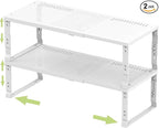 Adjustable Expanable Stackable Spice Rack Shelf Pantry Storage Organizer for Kitchen Cabinet,Countertop,Bathroom and More.Space is no Longer Limited(2Packs/White/Large)