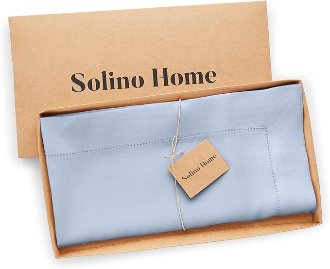 Solino Home Square Linen Tablecloth 52 x 52 Inch - 100% Pure Linen Sky Blue Table Throw - Classic Hemstitch, Machine Washable Table Cloth for Summer
