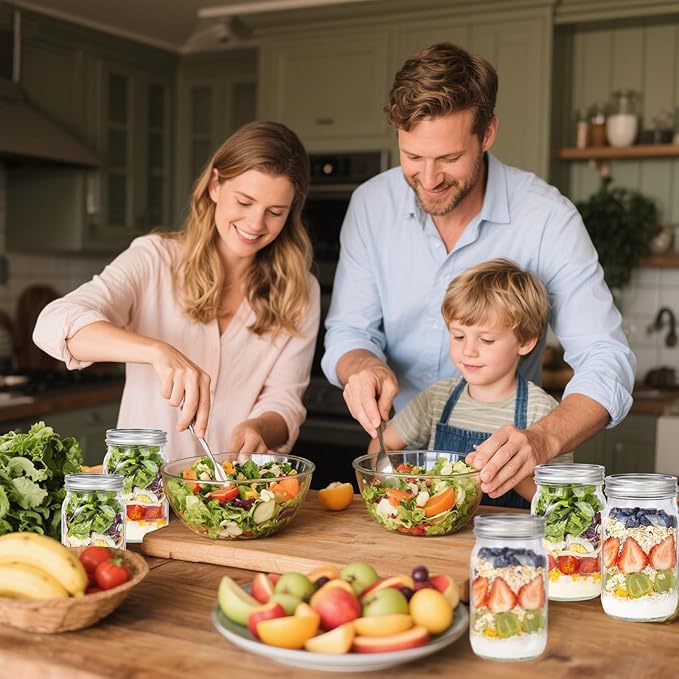 WELLIFE Wide Mouth Mason Jars, 9 Pack Mason Jars 32 oz for Pickling, Canning, Fermenting and Food Storage, Microwave & Dishwasher Safe