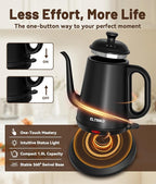 Gooseneck Electric Kettle, 1L Water Boiler, Pour Over Coffee & Tea, 1000W Fast Heating, Stainless Steel, Auto Shut-Off & Boil-Dry Protection, BPA-Free (Black)