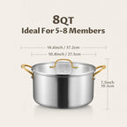 BEZIA 8 Quart Tri-Ply Stainless Steel Pot, Stockpot with Tempered Glass Lid, Exceptional Heat Distribution, Induction Pot, Induction Cooking Pot for All Stoves, Dishwasher Safe, Silver