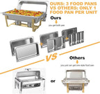 Chafing Dishes for Buffet 4 Pack,Festa Essential 8QT Elegant Gold&Silver Stainless Steel Rectangular Catering Chafers Food Warmer with Full,Half,1/3 Food Pan,Fuel Holder,Foldable Frame For Any Party