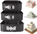 3Pcs Springform Pan, Square Cake Pan Nonstick Cheesecake Pans, Bakeware with Removable Base, Nonstick Leakproof (8, 8.5, 9.5 Inch)