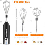 Electric Hand Mixer Whisk| Wireless Rechargeable Handheld Egg Beater with 2 Stainless Steel Mixing Heads | Portable Kitchen Aid Hand Mixer for Egg, Milkshake Cream, Cake, Baking & Cooking-Black