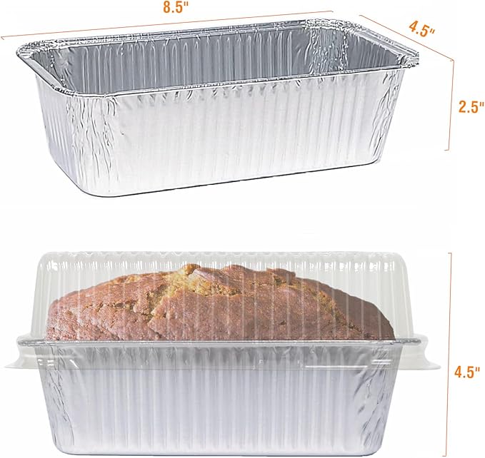 Disposable Loaf Pans With Lids Bakeware Set, 2lb, 55 Pack, 8.5x4.5 Heavy-duty Aluminum Foil Bread pan, Food Storage Container, Perfect for Baking, Storing & Take-out