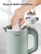 Sekaer Small Electric Tea Kettle Stainless Steel 0.8L Portable Travel Hot Water Boiler, Mini Electric Coffee Kettle with Auto Shut-Off & Boil Dry Protection, Cordless Base & Green
