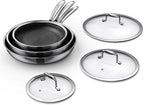 MOMOSTAR Hybrid Nonstick 6-Piece Frying Pan Set, 8, 10 and 12-Inch Cookware Sets with Tempered Glass Lids, Dishwasher & Oven Safe, Induction Ready, Compatible with All Cooktops