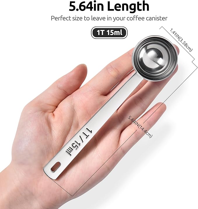U-Taste Coffee Scoop 1 Tablespoon: 18/8 Stainless Steel Measuring Scooper for Ground Coffee, Bean, Powder, Espresso, 4.3in Long Handle Metal Measure Spoon for Canister, Jar (1Tbsp/15ml)