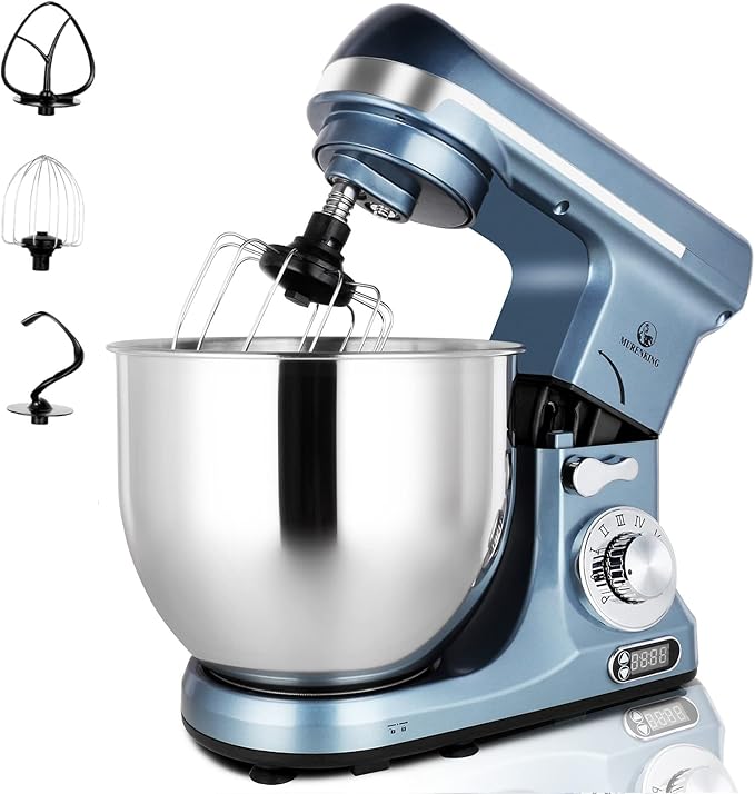 Professional Stand Mixer, 6-Qt with Timer, MK37 500W 6-Speed Tilt-Head Food Electric Mixer Kitchen Machine,Plastic (Silver Blue)
