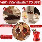 Mudder 8 Pcs Mini Fondue Pot Set with 32 Color Coded Forks Porcelain Tea Light Melting Mugs for Chocolate Cheese Dessert Small Fondue Pot Set for Christmas Valentine's Tapas Gifting (Red White)