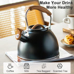 3.2 Quart Whistling Tea Kettle for Stove Top Stainless Steel Tea Pots With Wood Pattern Anti-slip Handle, Black…