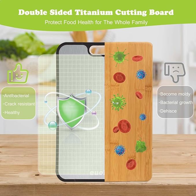 Titanium Cutting Boards for Kitchen, Cutting Board Double Sided Food Grade, Pure Titanium and Wheat Straw PP, Dishwasher Safe Easy to Clean Large Size 16”×11”