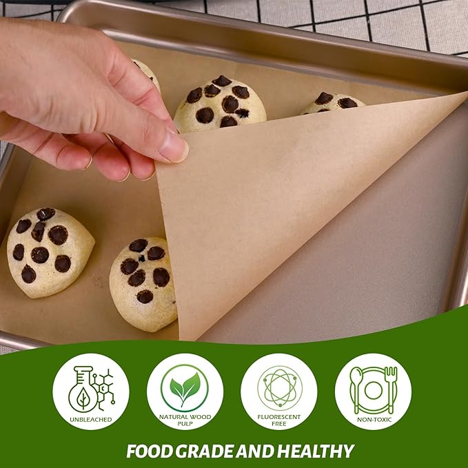 WMKGG 200Pcs Unbleached Parchment Paper for Baking, 8 x 12 Inch Precut Heavy Duty Parchment Paper Sheets for Cooking, Grilling, Air Fryer and Oven