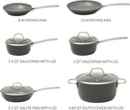 Sur La Table Kitchen Essentials Cool Commune Hard Anodized 10 Piece PFA Free Ceramic Non stick Interior Forged Durable Aluminum Pots and Pans Cookware Set - Black - Induction Compatible