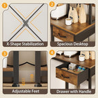 6-Tier Mini Fridge Stand with Power Outlet and Drawer, Freestanding Bakers Rack with Storage, Microwave Storage Shelf for Kitchen, Coffee Bar Organizer with Hooks (Rustic Brown)