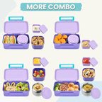 Kids Lunch Bento Box with Thermo Ice Pack Food Container with Insulated Lunch Bag, Insulated Water Bottle with Straw for Girls Boys, Purple