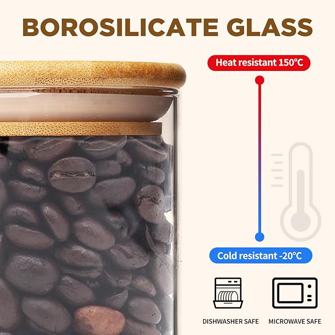 17oz Glass Food Storage Jars, Glass Jars with Bamboo Lids, Kitchen Storage Jars, Set of 12, Canisters with Airtight Lids for Spice, Coffee, Cookie, Pantry Organizers