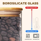Glass Food Storage Jars, Glass Jars with Bamboo Lids, Kitchen Storage Jars, Canisters with Airtight Lids for Spice, Coffee, Cookie, Set of 5, Pantry Organizers
