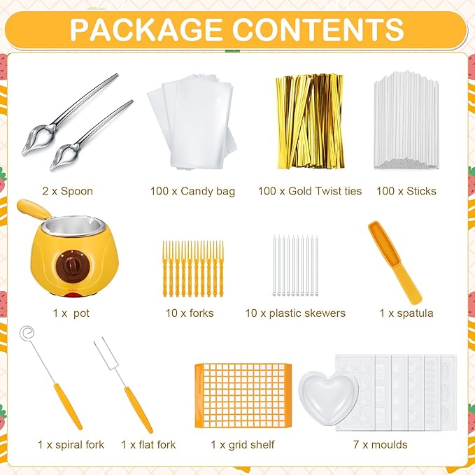 Umigy Electric Melting Chocolate Pot Gift Set Mini Fondue Fountain Pot Kit Chocolate Melting with DIY Mold and Accessories for Candy Christmas Milk Cheese Candy Home(Yellow)