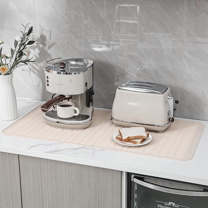 Silicone Dish Drying Mat for Multiple Usage,Easy clean,Eco-friendly,Heat-resistant Silicone Mat for Kitchen Counter or Sink,Refrigerator or Drawer Liner Tapioca 5XL 36inches x 18inches