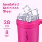 VINUR 30 oz Tumbler with Handle and Straw-Insulated Coffee Travel Mug with Leak Proof Lid | Reusable Stainless Steel | Rubber Base | Cup Holder Friendly | Gifts for Women, Rose Red