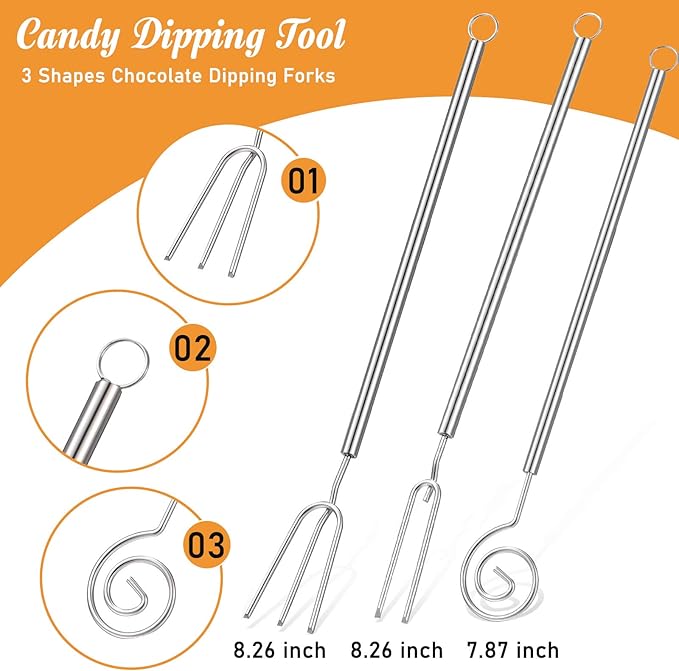 Patelai 4 Pieces Candy Dipping Chocolate Tools Set 3-prong Dipping Fork, Fondue Fork, Spear, Slotted Spoon for Handmade Chocolates, Pralines and Truffles