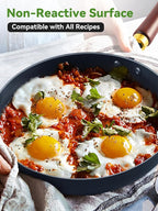 Nonstick Frying Pan, 11-Inch Enameled Carbon Steel Pan, Stay-Cool Wooden Handle Stir-Fry Pan, Non Toxic, PTFE & PFOA Free Oven-Safe, Season-Free Carbon Steel Skillet For All Stovetops