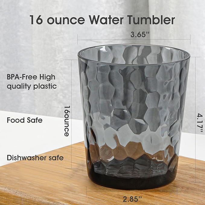 BPA-Free Plastic Tumblers 6 Pack (6x16oz) | Reusable Dishwasher Safe | Stackable Shatterproof Cups | Plastic Drinkware & Drinking Tumblers for Restaurant, Home, Party