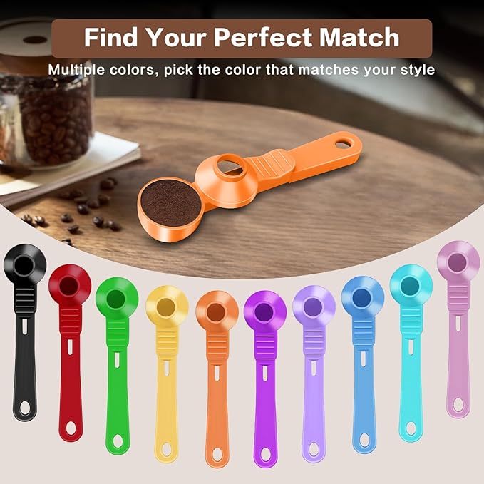 2-in-1 Coffee Scoop with Funnel, 2 Teaspoon Measuring Spoon for Reusable K Cups, Ground Coffee, Protein Powder & Tea, Mess-Free Plastic Design (Orange)
